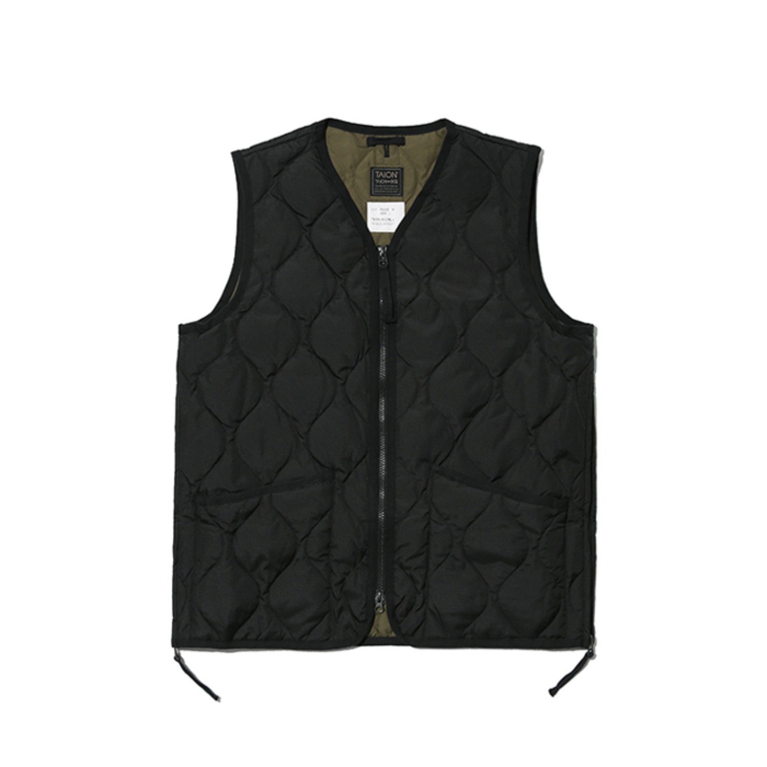 military zip v neck down vest black