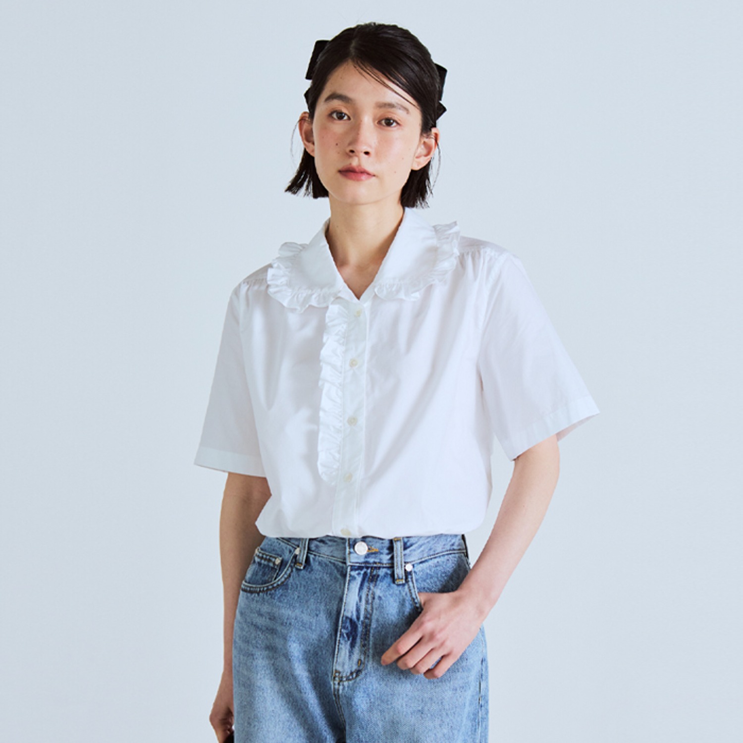 frill collar s/s shirts(womens) white